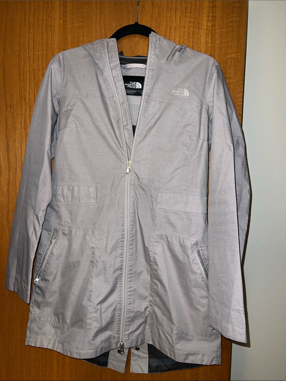 The North Face Pale Gray Hooded Rain Jacket
